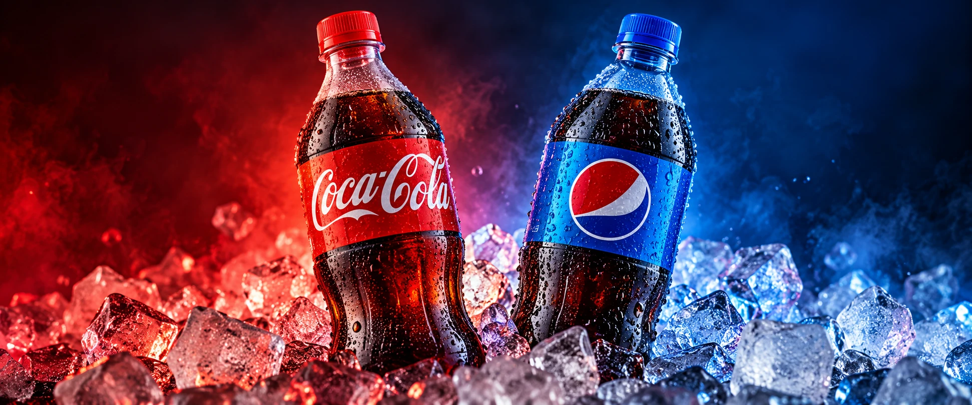 Coca-Cola y Pepsi frías sobre hielo